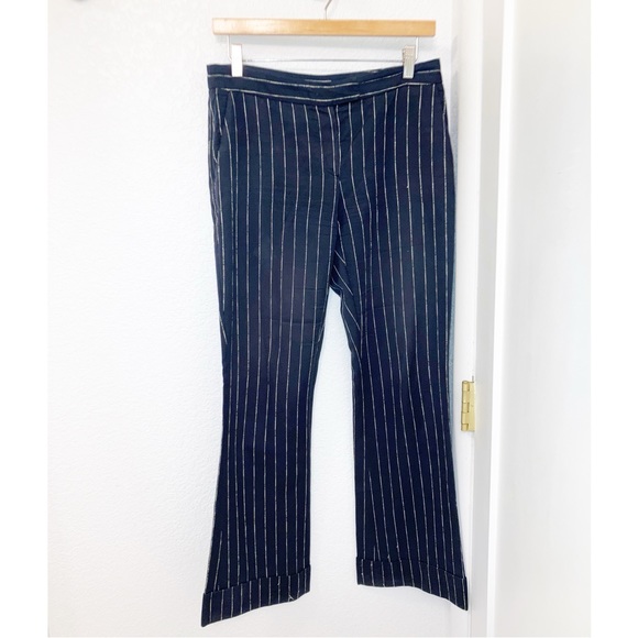 Y2K MISSONI Pinstripe Low Rise Flare Cuffed Dark Navy Trousers SZ: 6 - Picture 2 of 13